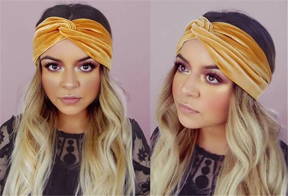 4 Pack Women Turban Headbands Head Wraps Knotted Elastic Teen Girls Yoga Workout Solid Color Hair Accessories (Gold)
