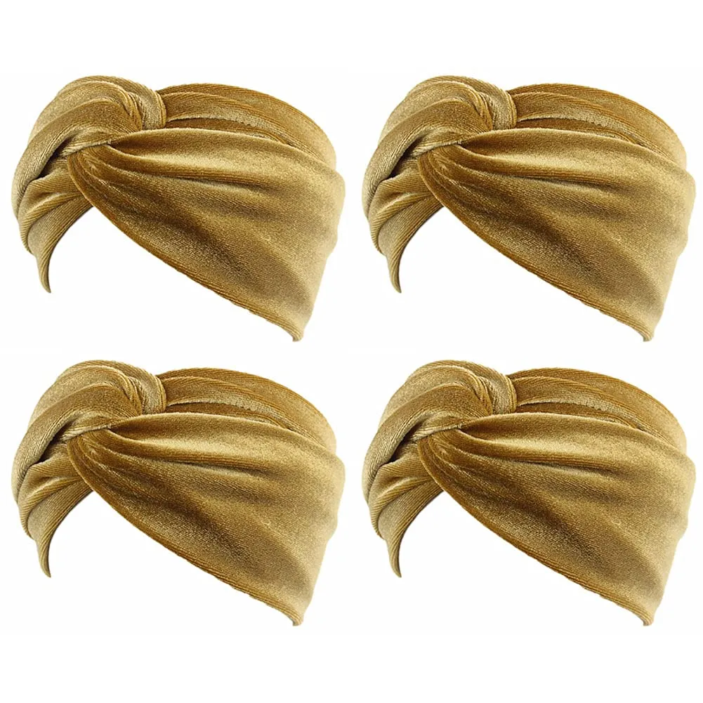 4 Pack Women Turban Headbands Head Wraps Knotted Elastic Teen Girls Yoga Workout Solid Color Hair Accessories (Gold)