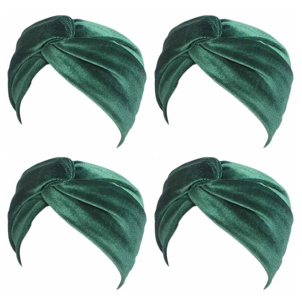 4 Pack Women Turban Headbands Head Wraps Knotted Elastic Teen Girls Yoga Workout Solid Color Hair Accessories (Green)