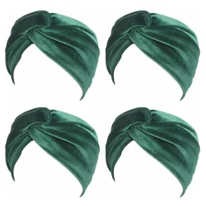 4 Pack Women Turban Headbands Head Wraps Knotted Elastic Teen Girls Yoga Workout Solid Color Hair Accessories (Green)