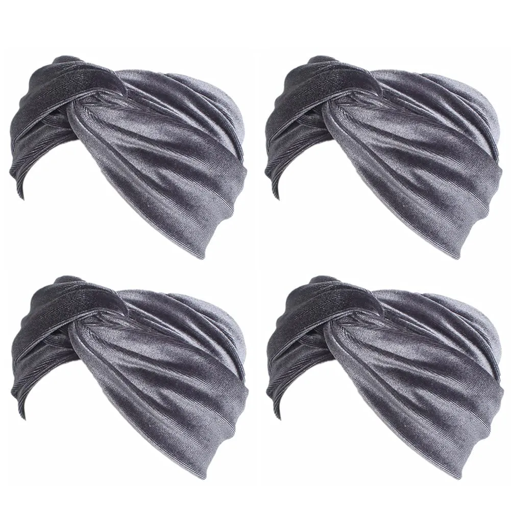 4 Pack Women Turban Headbands Head Wraps Knotted Elastic Teen Girls Yoga Workout Solid Color Hair Accessories (Grey)
