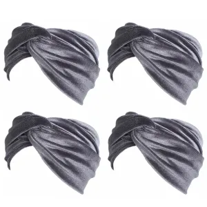 4 Pack Women Turban Headbands Head Wraps Knotted Elastic Teen Girls Yoga Workout Solid Color Hair Accessories (Grey)