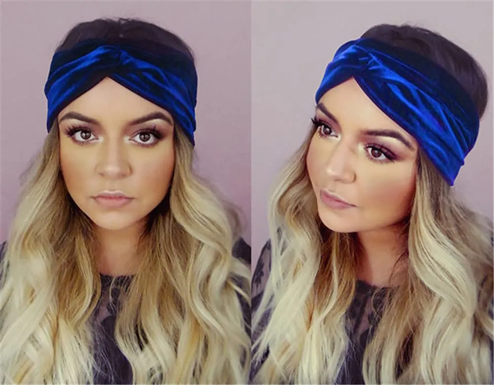 4 Pack Women Turban Headbands Head Wraps Knotted Elastic Teen Girls Yoga Workout Solid Color Hair Accessories (Navy)