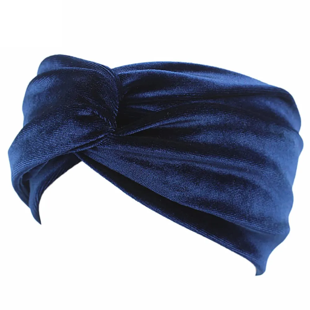 4 Pack Women Turban Headbands Head Wraps Knotted Elastic Teen Girls Yoga Workout Solid Color Hair Accessories (Navy)