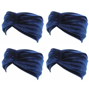 4 Pack Women Turban Headbands Head Wraps Knotted Elastic Teen Girls Yoga Workout Solid Color Hair Accessories (Navy)
