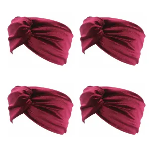 4 Pack Women Turban Headbands Head Wraps Knotted Elastic Teen Girls Yoga Workout Solid Color Hair Accessories (Red)