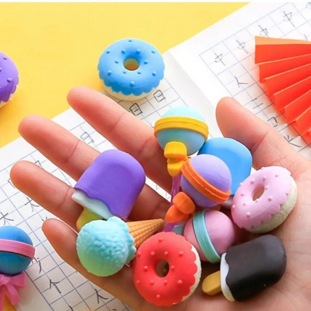 4 pcs set Novelty Cartoon Dessert Series Erasers Cute Mini Lollipop Icecream Rubber Pencil Eraser