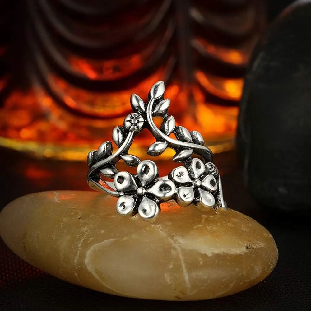 4 Pcs Women Rings Set Flower Silver Bohemian Rings For Women Adjustable Handmade Finger Ring For Women and Girls