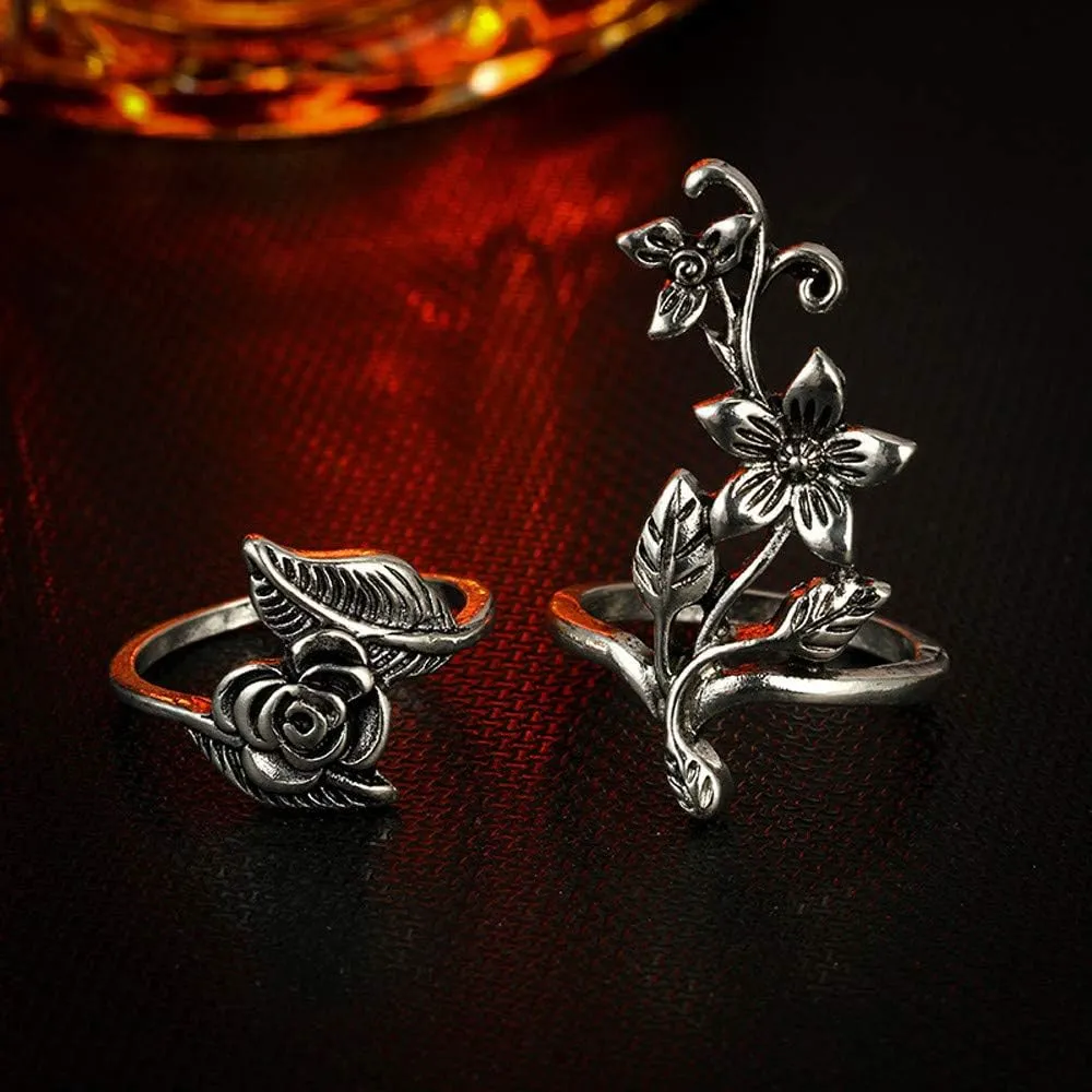 4 Pcs Women Rings Set Flower Silver Bohemian Rings For Women Adjustable Handmade Finger Ring For Women and Girls