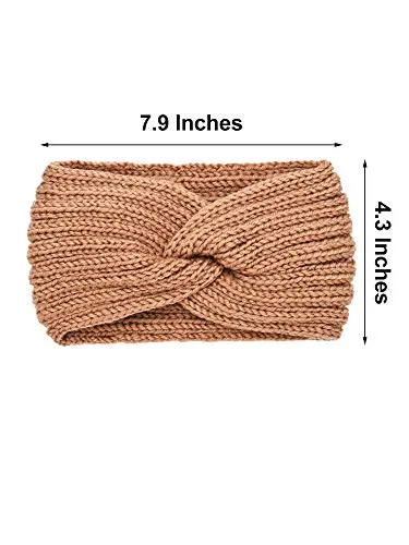 4 Pieces Winter Ear Warmers Headbands Women Warm Knitted Headband Braided Crochet Head Wraps for Girls (Black, Dark Grey, Camel, Beige)