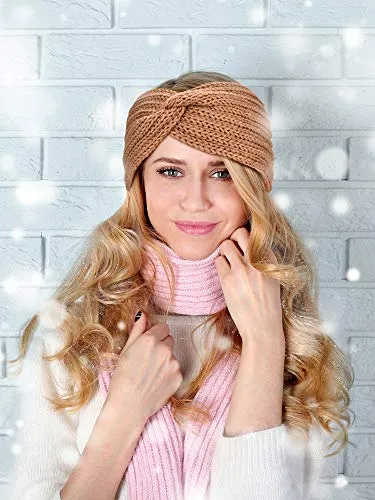 4 Pieces Winter Ear Warmers Headbands Women Warm Knitted Headband Braided Crochet Head Wraps for Girls (Black, Dark Grey, Camel, Beige)
