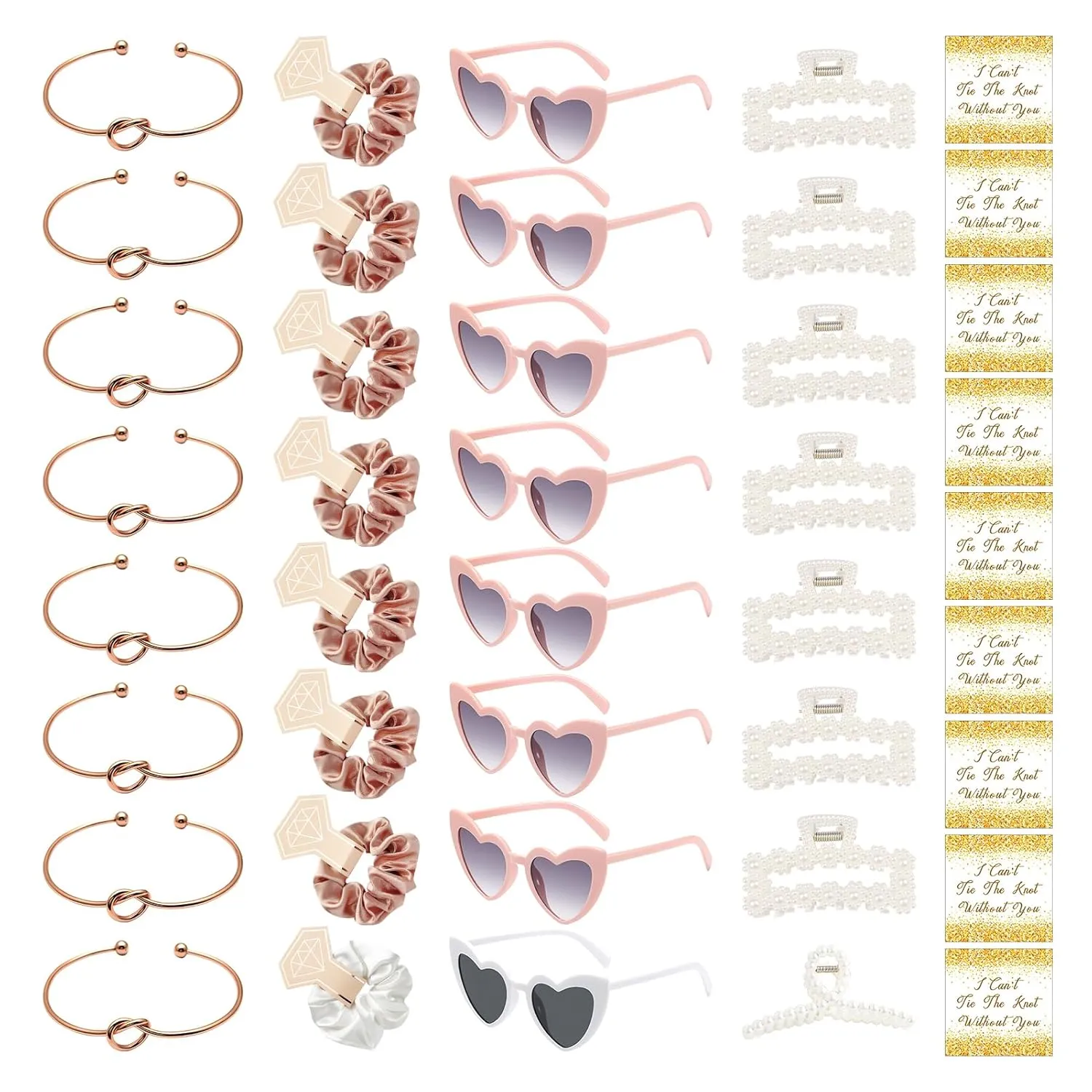 40 Pcs Bridesmaid Proposal Gifts Pearl Hair Claw Clips Bridesmaids Scrunchies Bracelet Heart Sunglasses Cards Bachelorette Party Bridal Wedding Favors Hair Accessories Set for Women