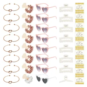 40 Pcs Bridesmaid Proposal Gifts Pearl Hair Claw Clips Bridesmaids Scrunchies Bracelet Heart Sunglasses Cards Bachelorette Party Bridal Wedding Favors Hair Accessories Set for Women