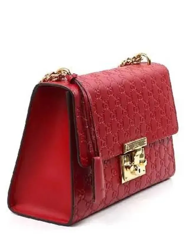 409486 Red Shima Leather Paddle Lock Medium Chain Shoulder Bag