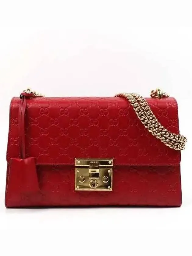 409486 Red Shima Leather Paddle Lock Medium Chain Shoulder Bag