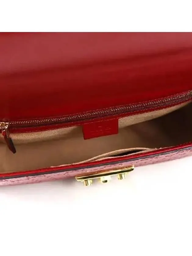 409486 Red Shima Leather Paddle Lock Medium Chain Shoulder Bag