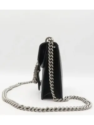 421970 Black leather Dionysus mini chain silver cross bag