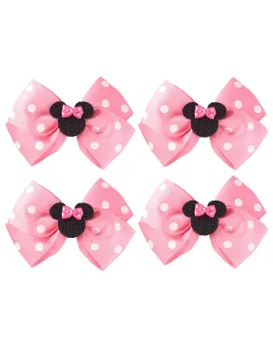 4Pcs Mouse Ears Bow Clips for Girls Women 4Inch Birthday Party Decorations Gift Costume Hair Accessories Polka Dot Pink