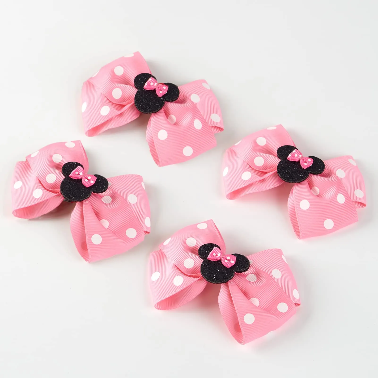 4Pcs Mouse Ears Bow Clips for Girls Women 4Inch Birthday Party Decorations Gift Costume Hair Accessories Polka Dot Pink