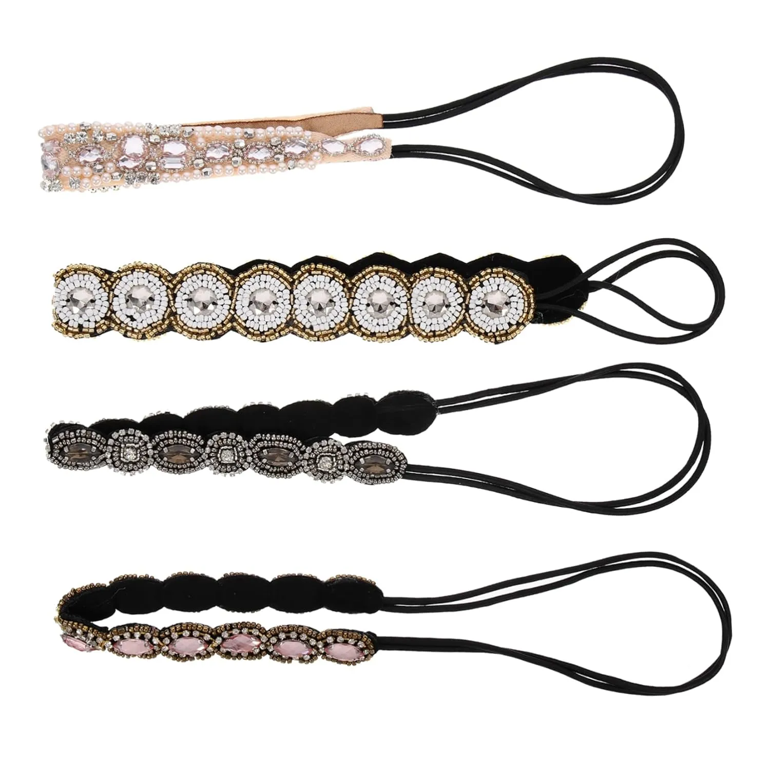 4Pcs Rhinestone Beaded Headbands for Women Elastic Hair Wraps with and Pearls Stylish Hair Accessories for Parties and Everyday Use
