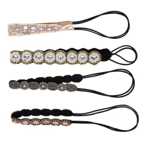 4Pcs Rhinestone Beaded Headbands for Women Elastic Hair Wraps with and Pearls Stylish Hair Accessories for Parties and Everyday Use