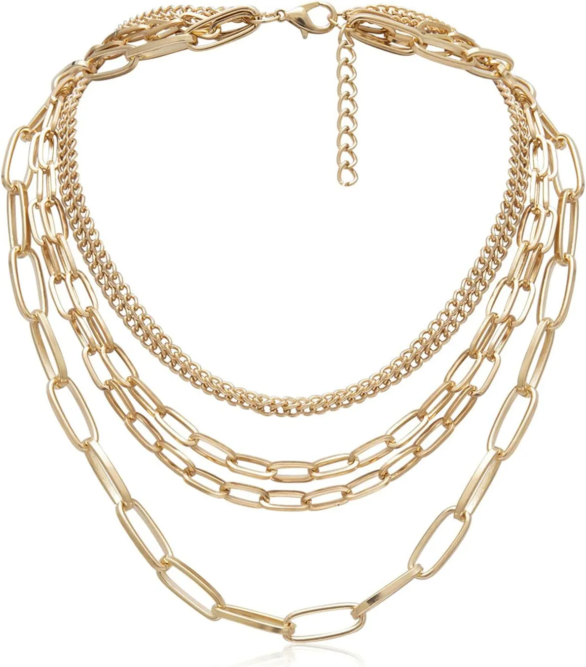 5 Layered Boho Layered Necklaces for Women , Cuban Link Chain Layered Gold Necklace Long