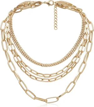 5 Layered Boho Layered Necklaces for Women , Cuban Link Chain Layered Gold Necklace Long