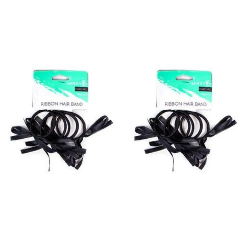 5 Pack Black Hair Bands with Ribbon - 5cm