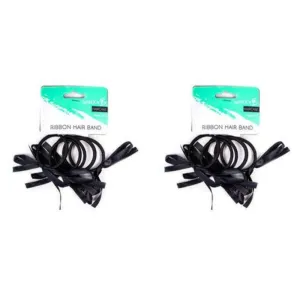 5 Pack Black Hair Bands with Ribbon - 5cm