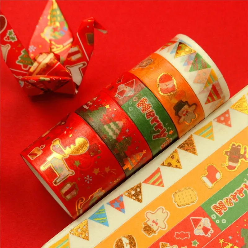 5 Rolls Cartoon Gold Foil Christmas Washi Tape Set