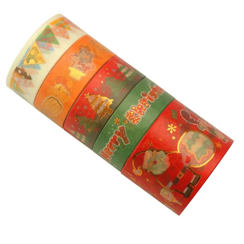 5 Rolls Cartoon Gold Foil Christmas Washi Tape Set