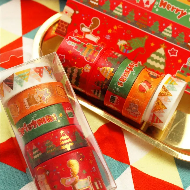 5 Rolls Cartoon Gold Foil Christmas Washi Tape Set