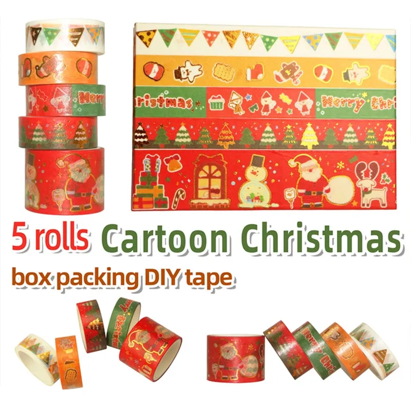 5 Rolls Cartoon Gold Foil Christmas Washi Tape Set
