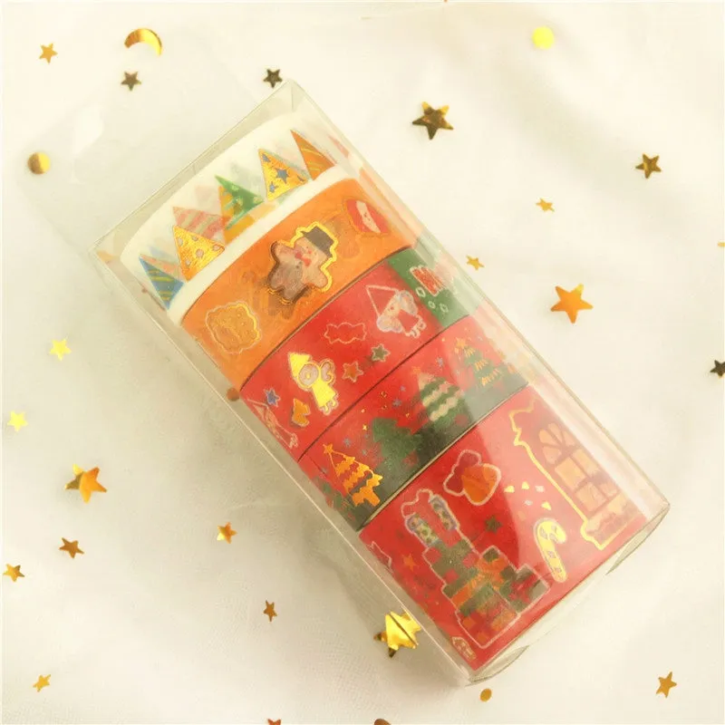 5 Rolls Cartoon Gold Foil Christmas Washi Tape Set