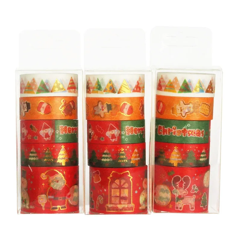5 Rolls Cartoon Gold Foil Christmas Washi Tape Set