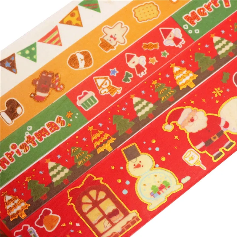 5 Rolls Cartoon Gold Foil Christmas Washi Tape Set