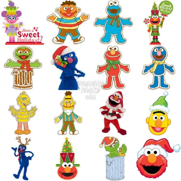 50 Christmas Sesame Cartoon Designs Bundle PNG