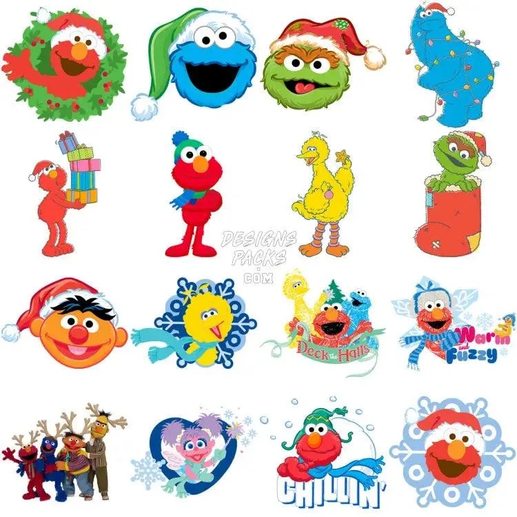 50 Christmas Sesame Cartoon Designs Bundle PNG