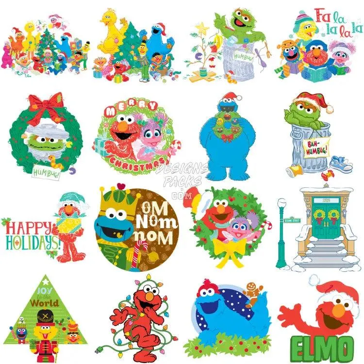 50 Christmas Sesame Cartoon Designs Bundle PNG