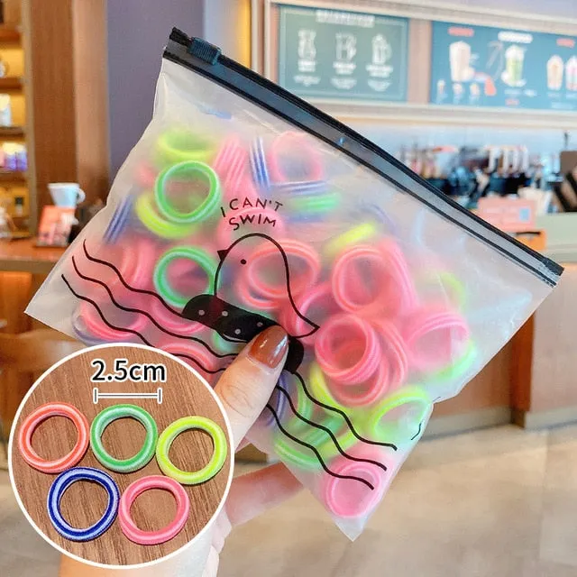 50/100/200 Pcs/Bag Children Cute Candy Cartoon Solid Elastic Hair Bands Girls Lovely Srunchies Rubber Bands Kid Hair Accessories