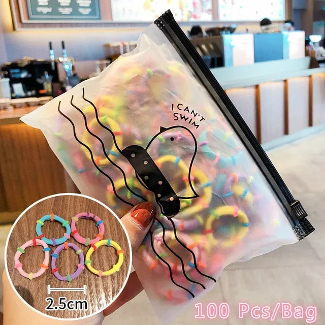 50/100/200 Pcs/Bag Children Cute Candy Cartoon Solid Elastic Hair Bands Girls Lovely Srunchies Rubber Bands Kid Hair Accessories