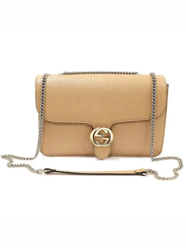 510303 Beige leather interlocking GG gold chain medium shoulder bag