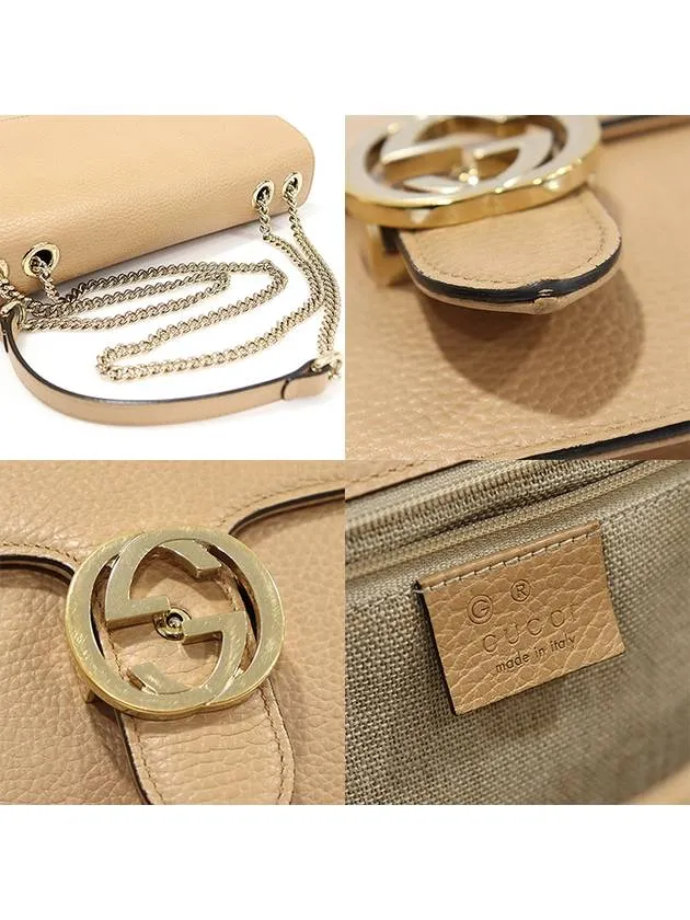 510303 Beige leather interlocking GG gold chain medium shoulder bag