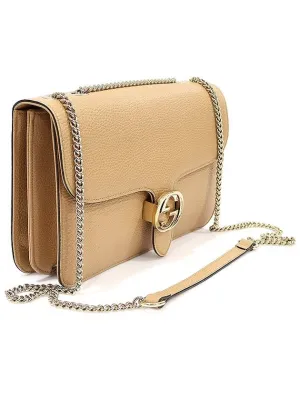 510303 Beige leather interlocking GG gold chain medium shoulder bag