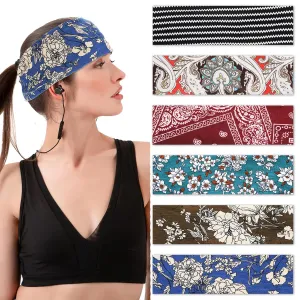 6 Packs Boho Headbands for Women, Fashion Wide Headband Yoga Workout Head Bands Non Slip Hair Wrap Stretchy Hair Accessories for Daily Use Sport Yoga Travel or Running(Brown)