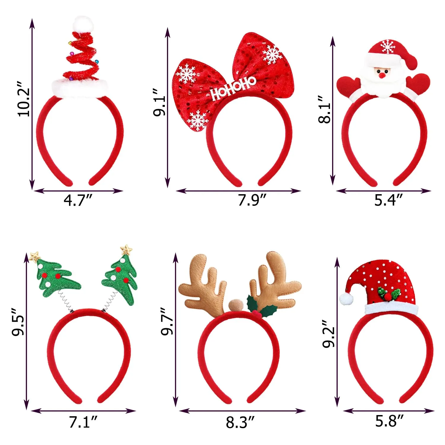 6 Pcs Christmas Headbands for Women, Holiday Headbands Assorted Designs Christmas Headband for Adults Kids Girls Christmas and Party Supplies