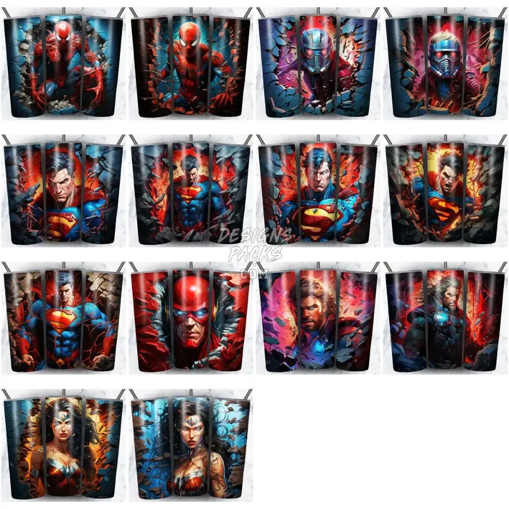 61 WALL SUPERHEROES Tumbler Wrap Bundle JPG