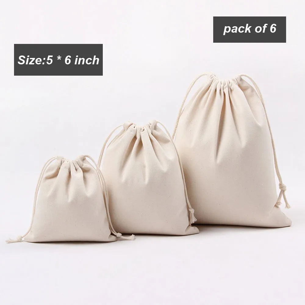 6PCS Organic Cotton Muslin Produce Bags 5x6",Biodegradable Eco-Friendly Bags,Travel Pouch,Sachet bags,Home and Vegetable Storage,Canvas Tote