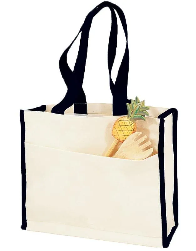 72 ct Heavy Canvas Tote Bag with Colored Trim - By Case