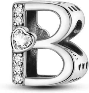 925 Sterling Letter A~Z Alphabet Charm Birthday Mom Love Anniversary Christmas Birthston Women DIY Charm for Pandora Charm Bracelet
